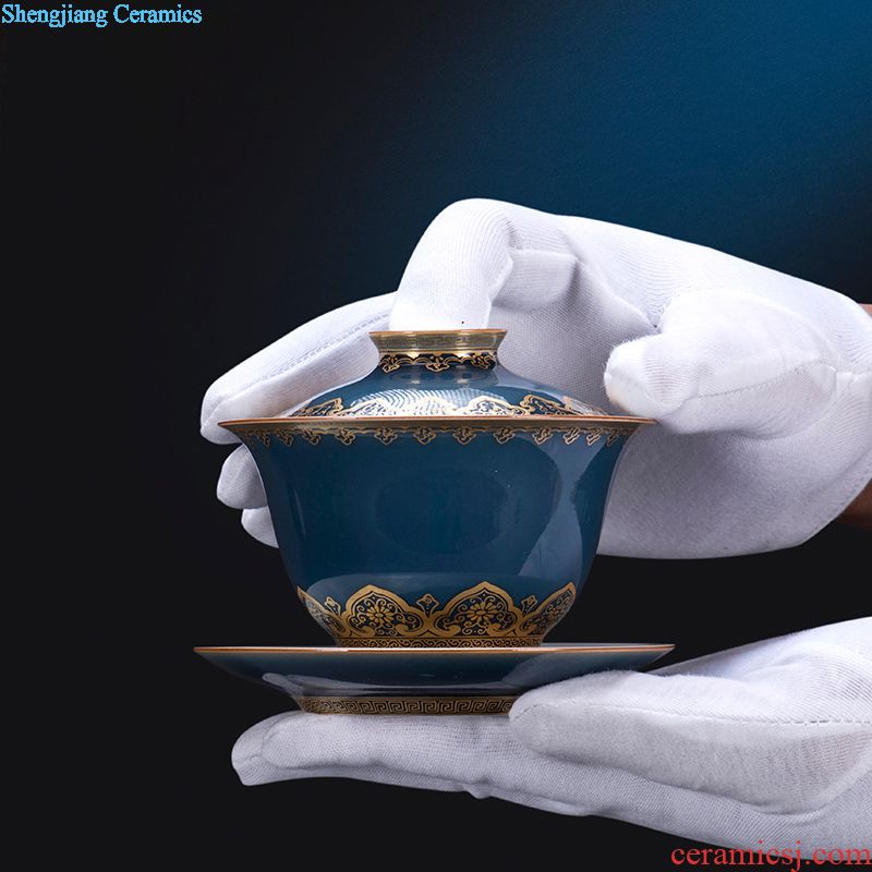 JingJun jingdezhen porcelain ji blue paint all hand three it tureen kung fu tea tea bowl