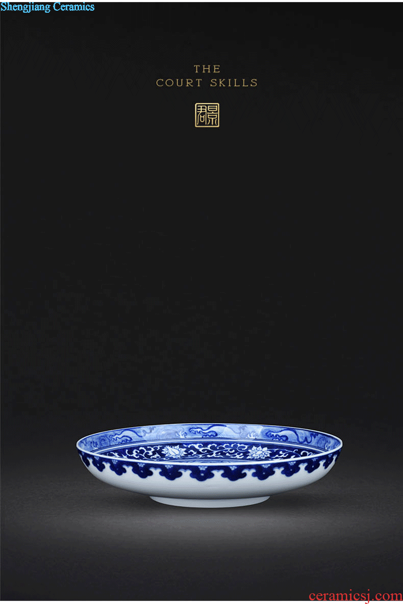 JingJun Hand-sketching jingdezhen blue and white porcelain pot bearing Dry foam plate tea tray A pot of mat The tea table with porcelain tea