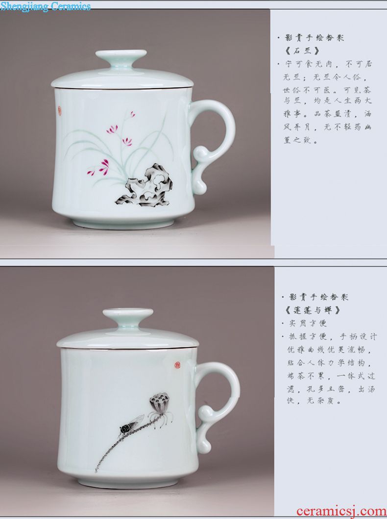 The three frequently tureen tea ware jingdezhen ceramic cups hand-painted pastel celadon S12014 matte white only three cup