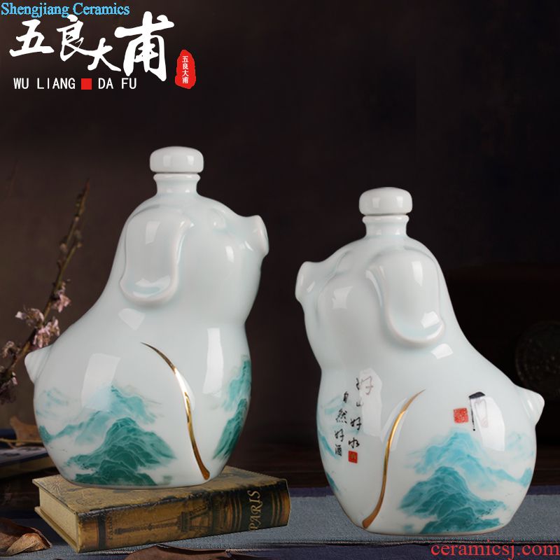 Gourd bottle hand-painted ceramics jingdezhen ceramics hip wine wine sealed container 10 jins of bottle