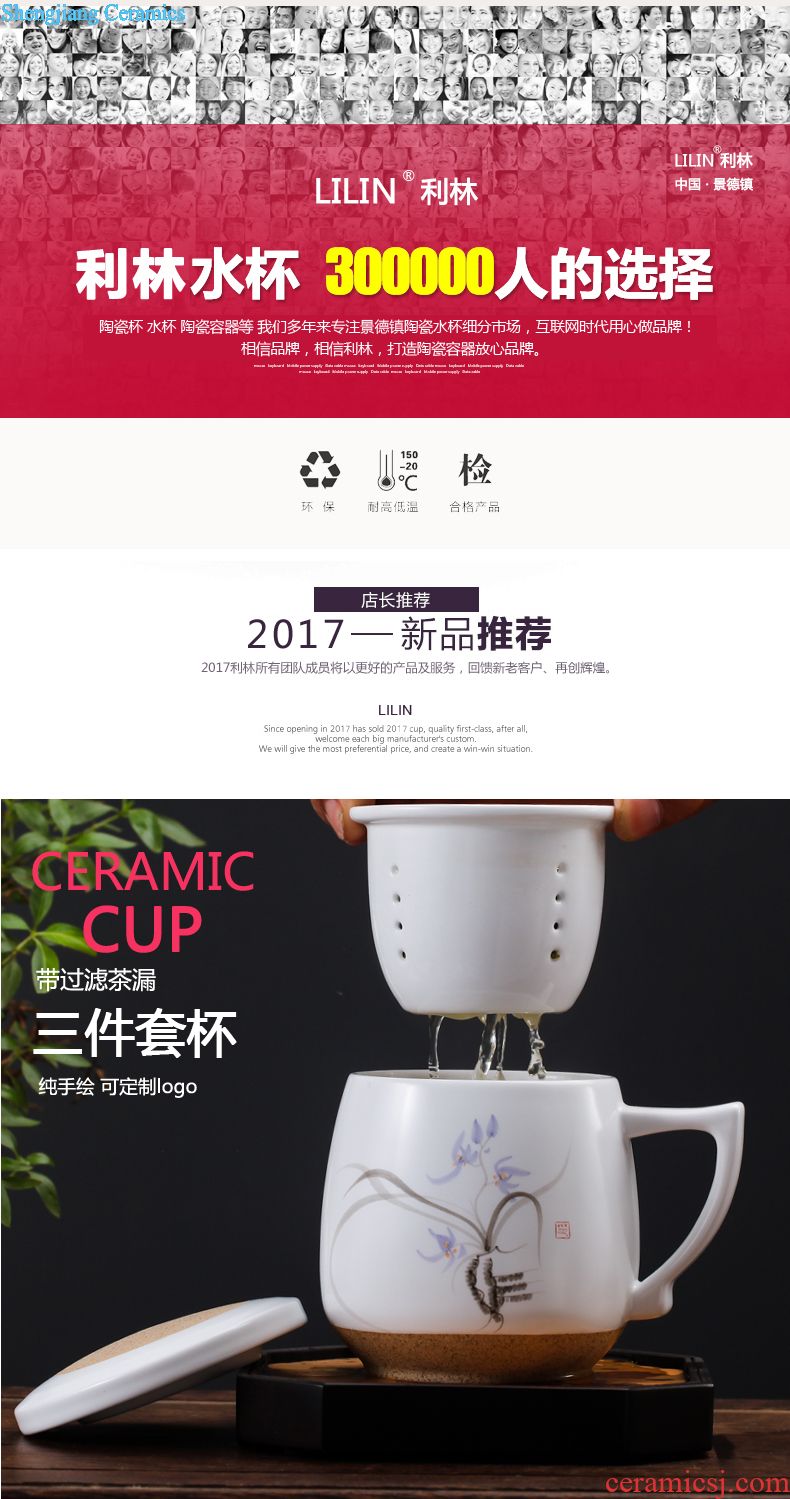 Ceramic cups with cover glass ceramic cup phnom penh bone porcelain cup office meeting household 6 pack of jingdezhen