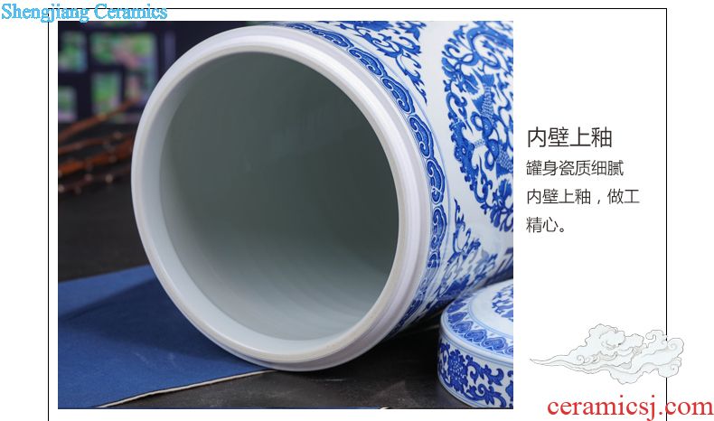 Jingdezhen blue and white celadon ceramics retro puer tea cake tin POTS large tea caddy gift box packaging