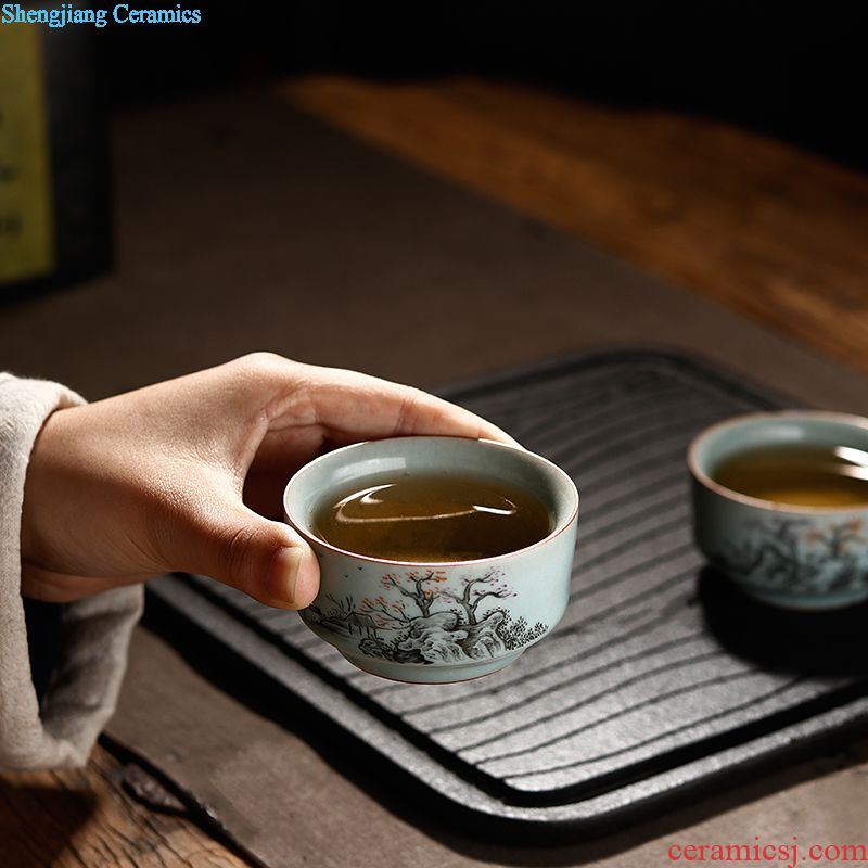 Jingdezhen tea set single glass ceramic cups of tea light colored enamel hand-painted kung fu master cup sample tea cup individual cup