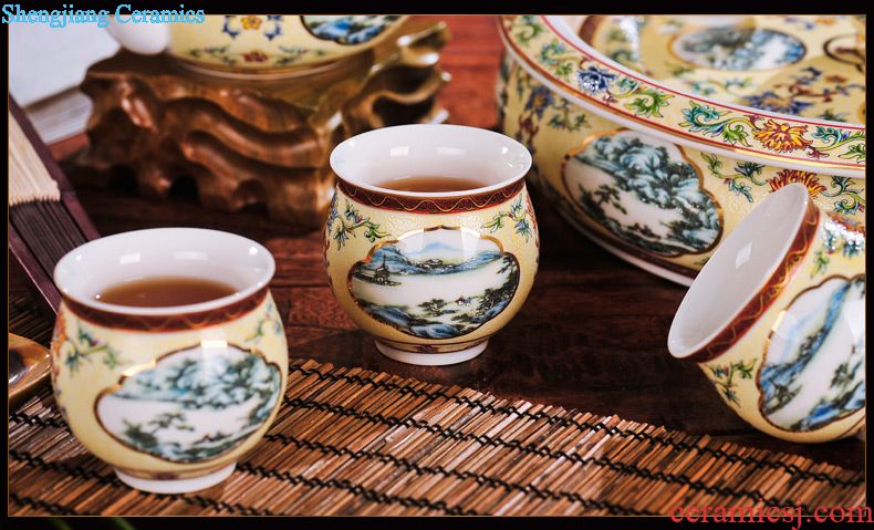 Jingdezhen colored enamel wine suit household ceramics hip wine liquor cup tray antique Chinese court points