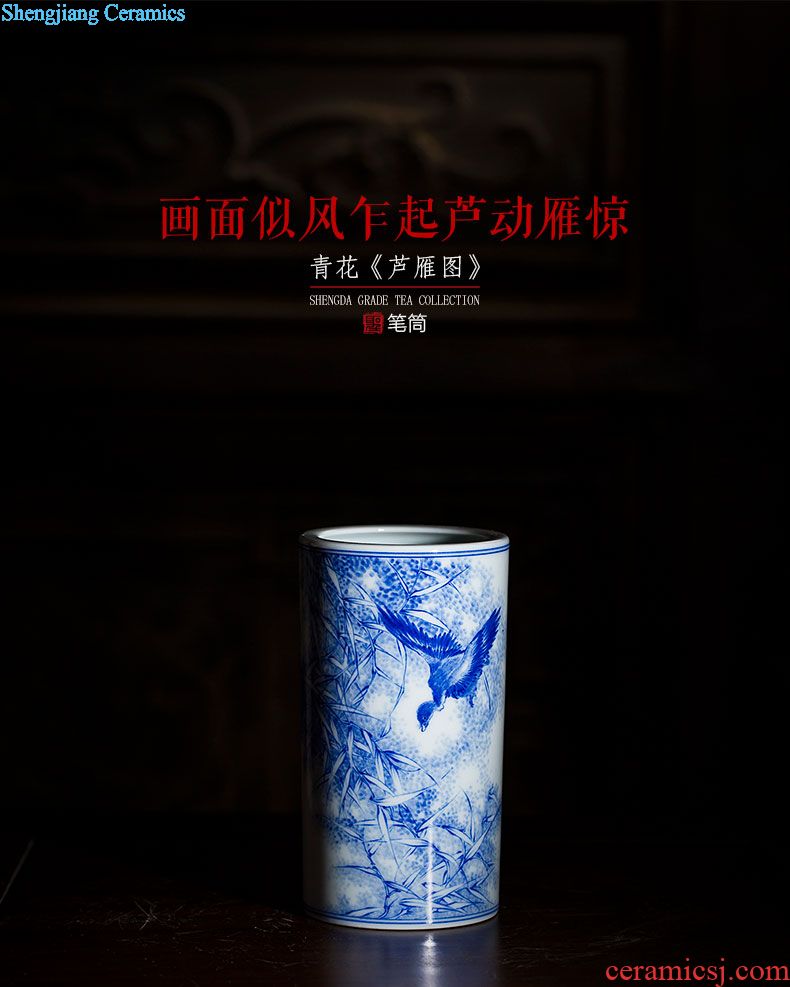 The big ceramic curios Hand-painted heavy industry "four hair brush pot furnishing articles all hand jingdezhen blue and white Monkey King
