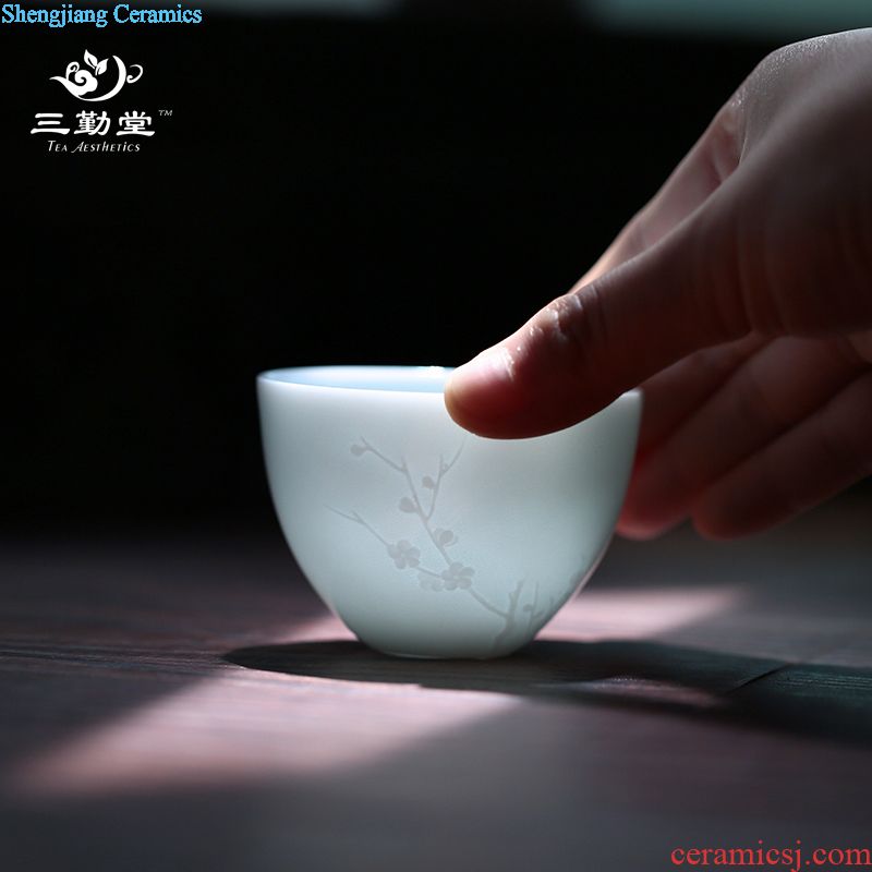 Three frequently hall sample tea cup Small jingdezhen ceramic cups kung fu tea set shadow celadon personal master cup single cup