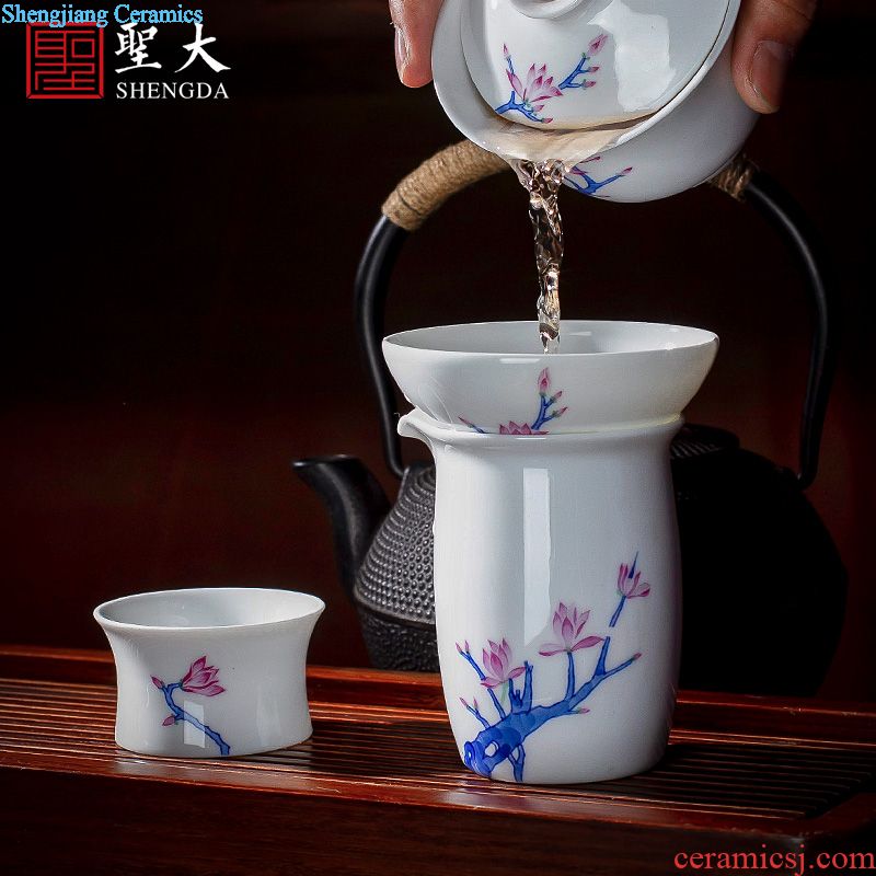 Holy big ceramic kung fu tea color suits hand-painted porcelain dou yulan eight head tureen jingdezhen set of tea cups