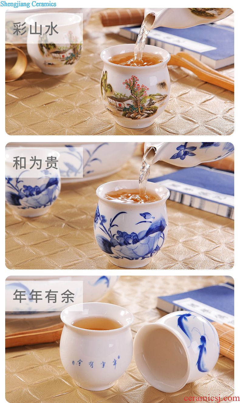 Blue and white porcelain tea set household circular contracted jingdezhen ceramic cup teapot with tea tray of a complete set of kung fu