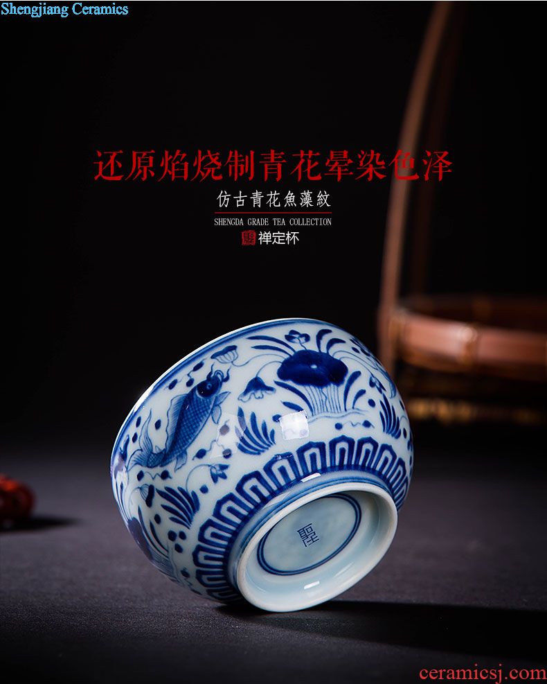 Holy big ceramic kung fu tea sample tea cup ji blue hand-painted landscape lamp that all hand of jingdezhen tea service master
