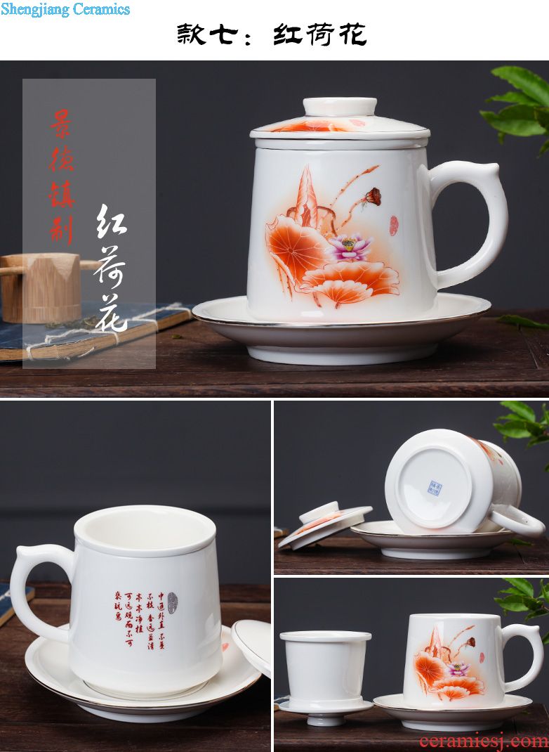 Jingdezhen ceramic cups with cover bone porcelain cup household porcelain bowl glass office meeting 10 only to custom