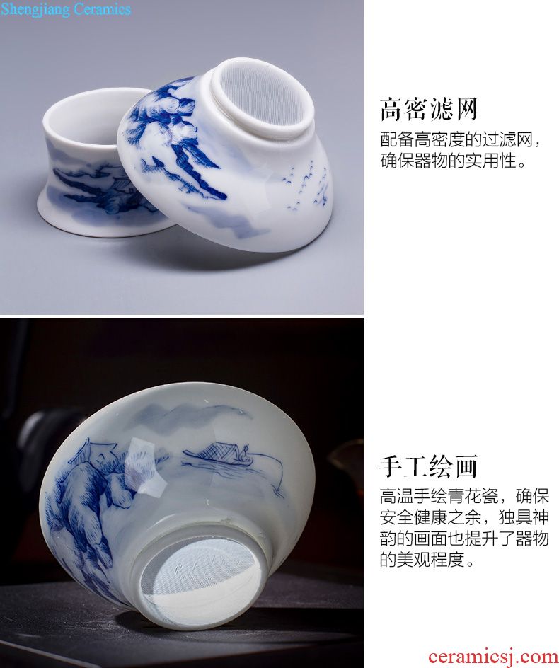 Holy big ceramic footed tureen hand-painted powder enamel alum red paint only three cups all hand of jingdezhen tea service
