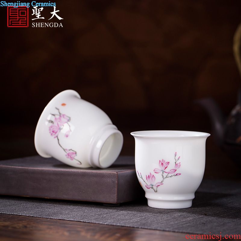 Holy big cup sample tea cup hand-painted ceramic kungfu pastel lad spring square cup all hand of jingdezhen tea service