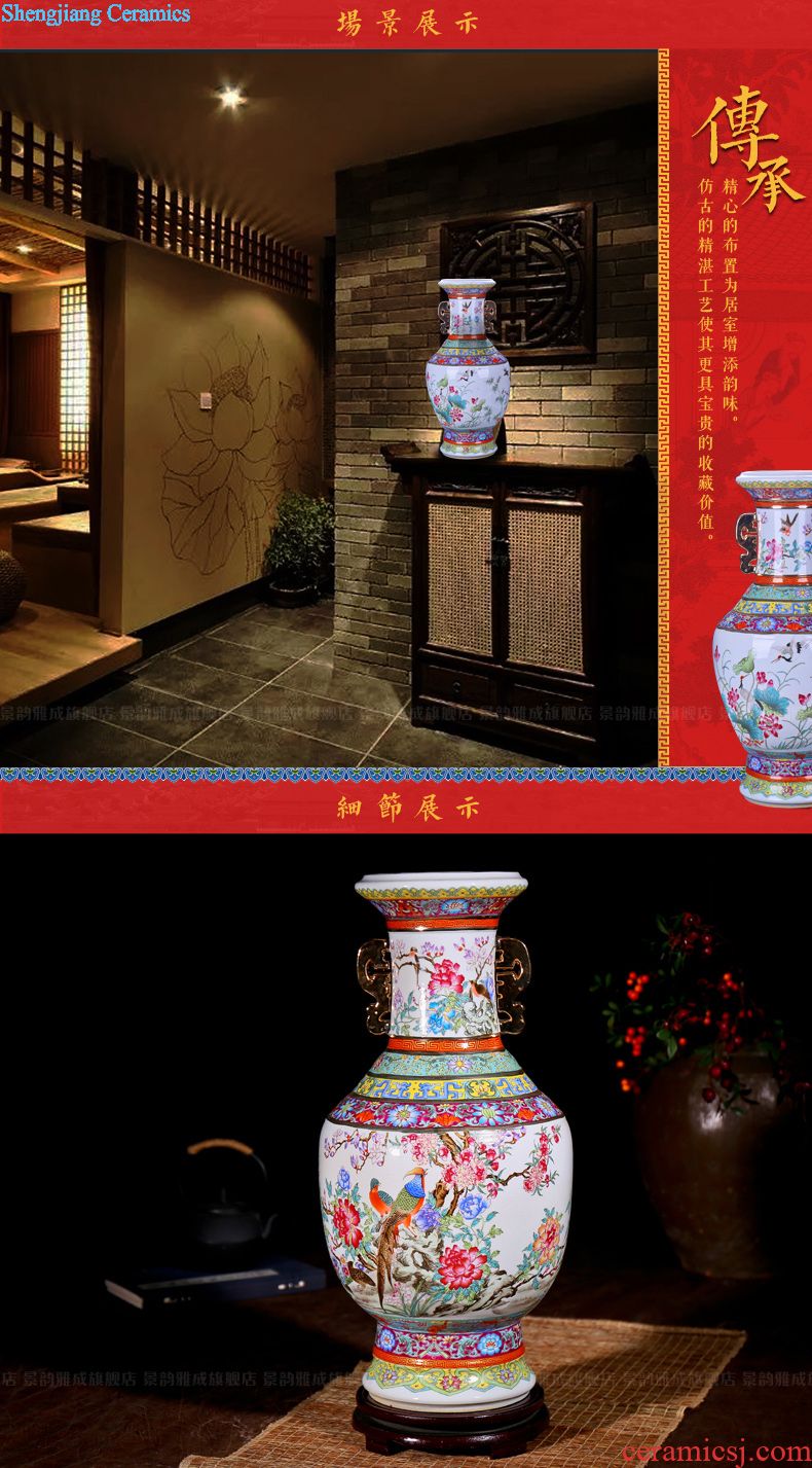 Jingdezhen ceramic household decorative dried flowers flower vase is placed new Chinese style living room porch porcelain arts and crafts