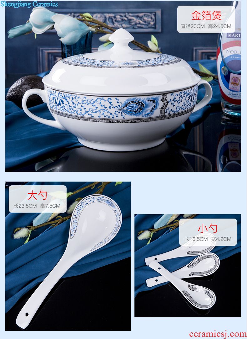 Jingdezhen high-grade bone China tableware suit Chinese colored enamel royal household tableware luxurious dishes suit with a gift