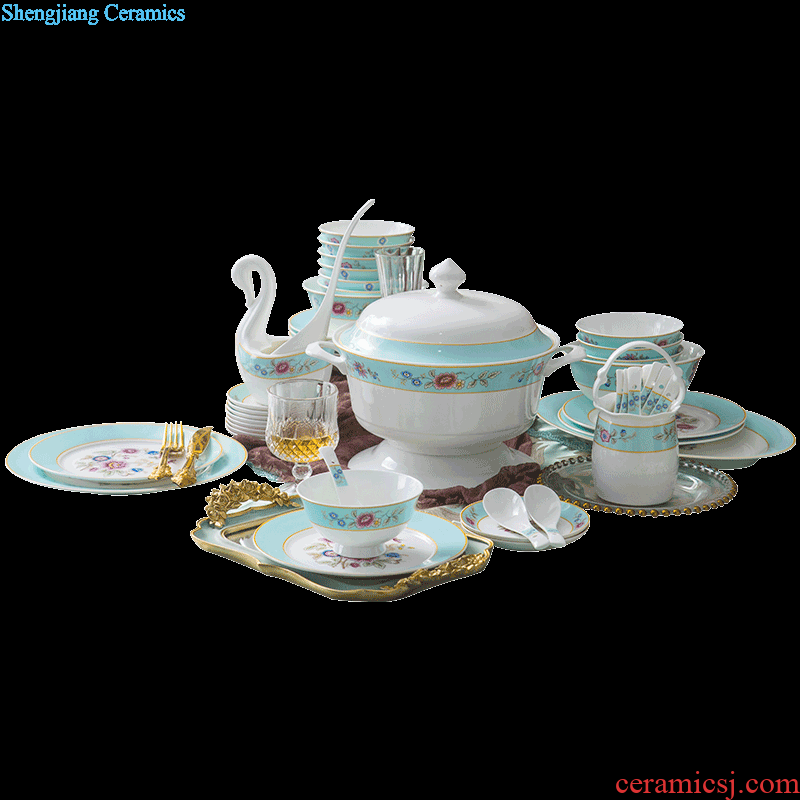 Jingdezhen bone China tableware suit set bowl plates household gifts creative state banquet tableware box sets trunk