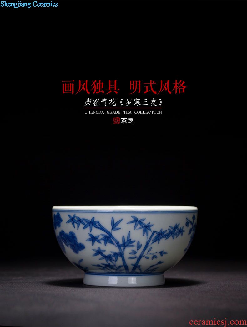 The big ceramic curios Kung fu tea sample tea cup heavy blue color 18 arhats cup of jingdezhen tea service master