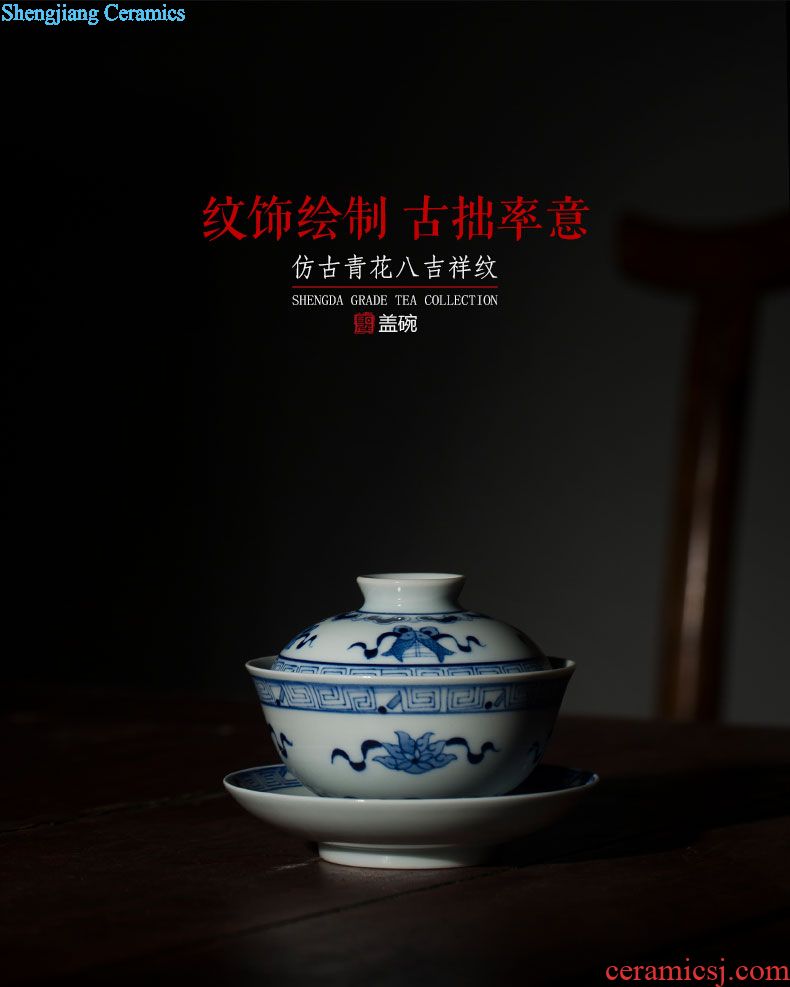 The large ceramic three tureen teacups hand-painted love blue butterfly flower tea bowl full manual jingdezhen kung fu tea set