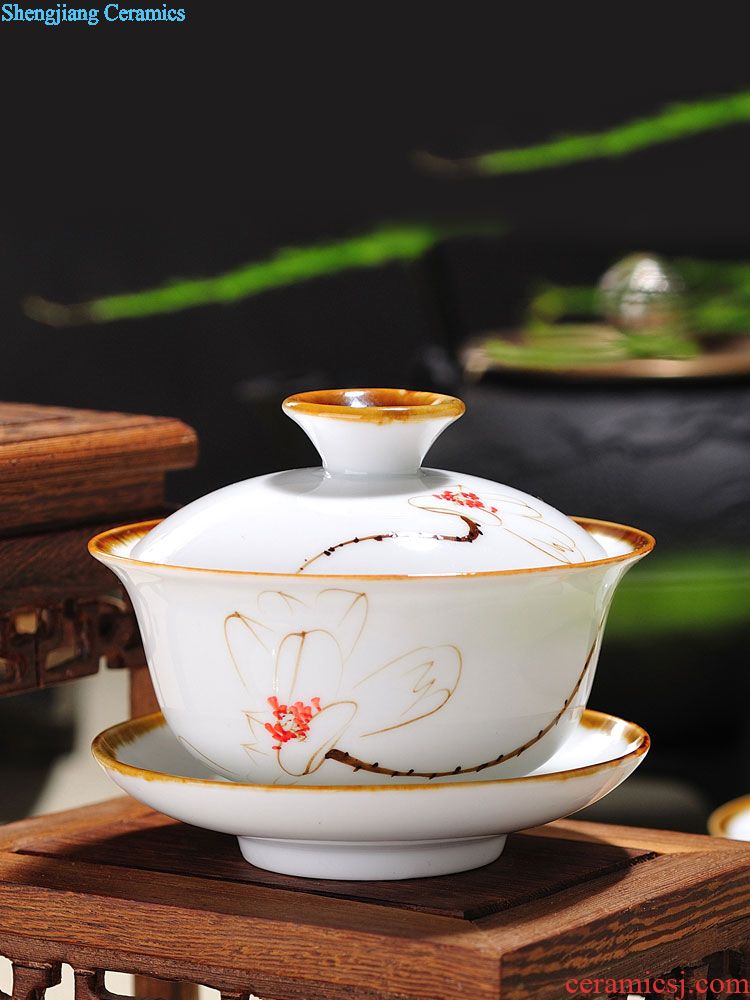 Drink to kiln hand-painted ceramic tureen jingdezhen porcelain bowl tea cup three bowl of kongfu tea cups trumpet