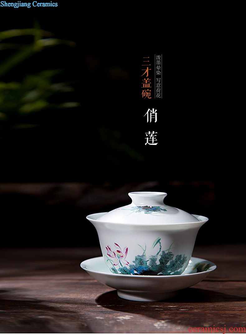 The big hand painted lotus kung fu jingdezhen ceramic sample tea cup tea cups manual single cup bowl with fine powder enamel