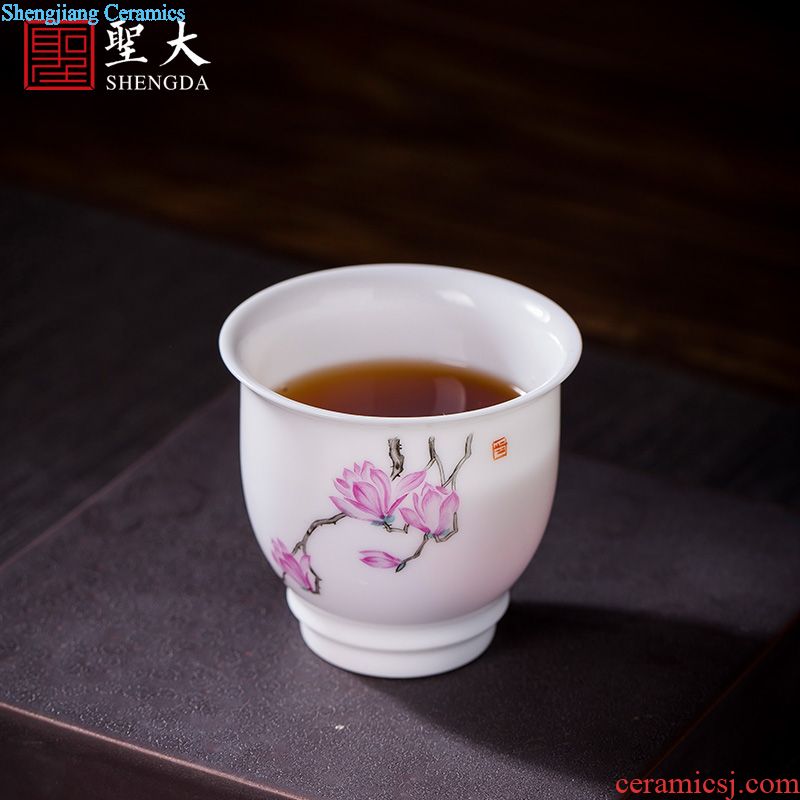 Holy big cup sample tea cup hand-painted ceramic kungfu pastel lad spring square cup all hand of jingdezhen tea service