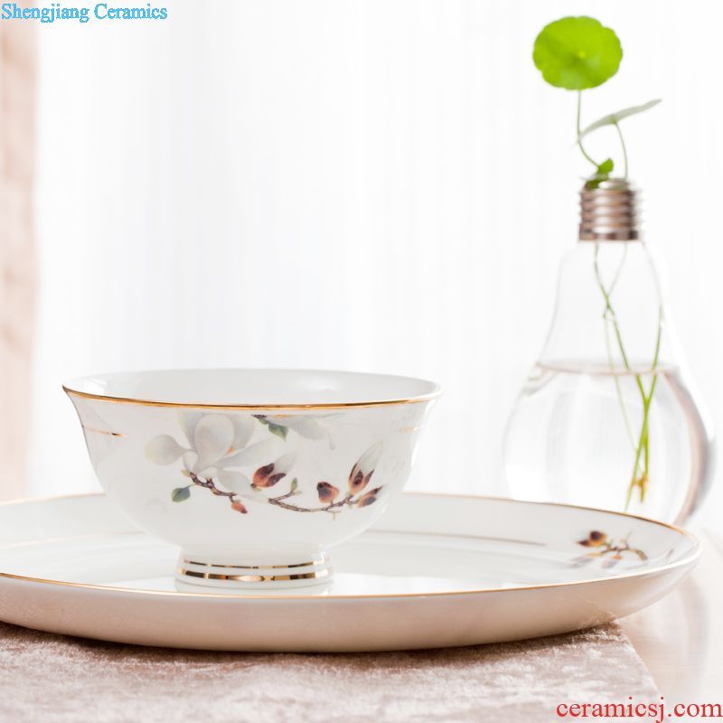 Jingdezhen high-grade Chinese colored enamel tableware suit Bone bowls home court dishes wind gift set a plate