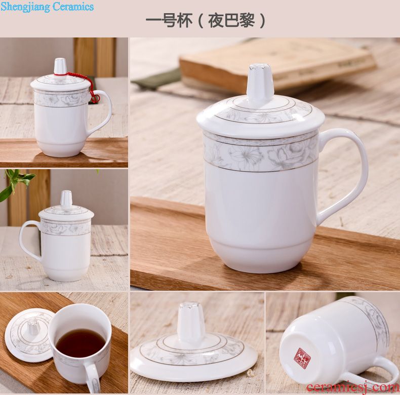 Delin ceramic cup with cover cup hotel office meeting jingdezhen ceramic cups bone porcelain cup 6 suits