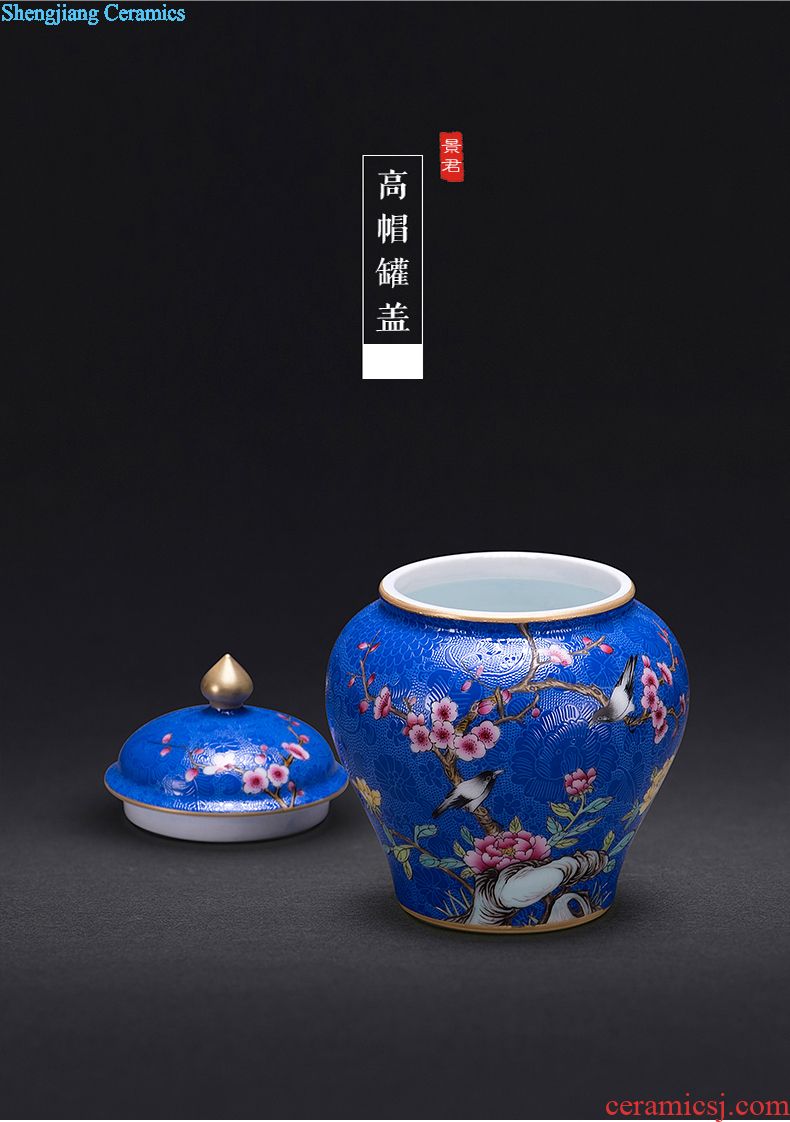 Hand colored enamel JingJun jingdezhen ceramics rolling way all hand caddy storage tanks
