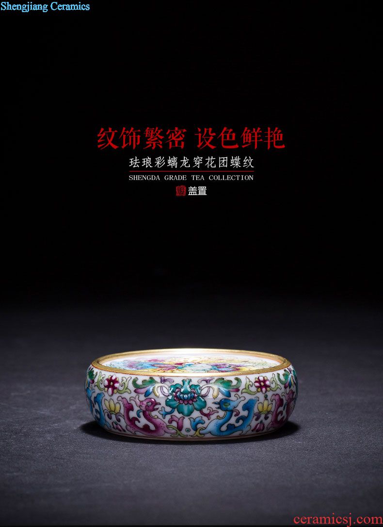 The big four omen inkpad box of jingdezhen ceramic yellow colored enamel bound to branch flowers butterfly tattoo ink pad