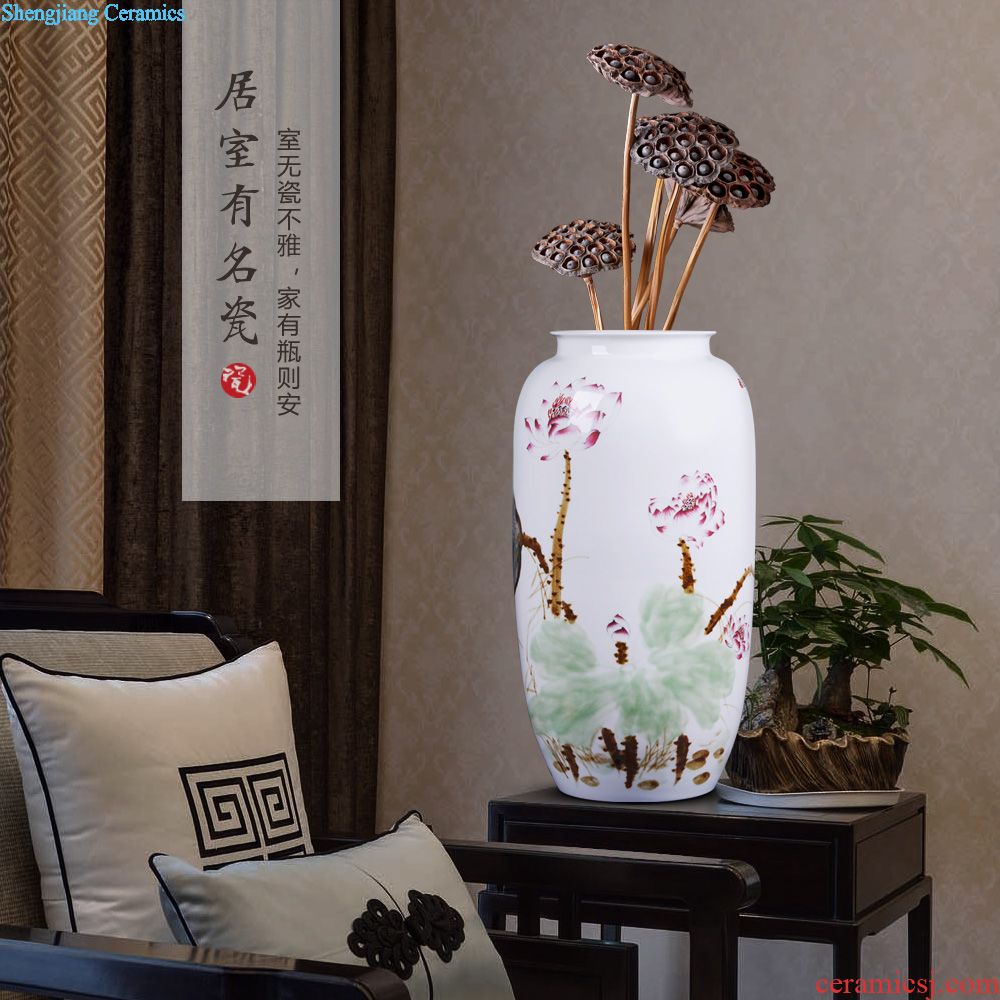 Jingdezhen ceramics vase furnishing articles grilled green flowers double listen barrels of the sitting room of Chinese style household decorative arts and crafts