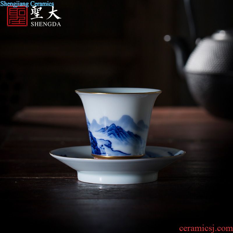 Holy big ceramic colour ChanCui kung fu masters cup drawing after the color of blue and white porcelain cups together sweet cup of jingdezhen tea service