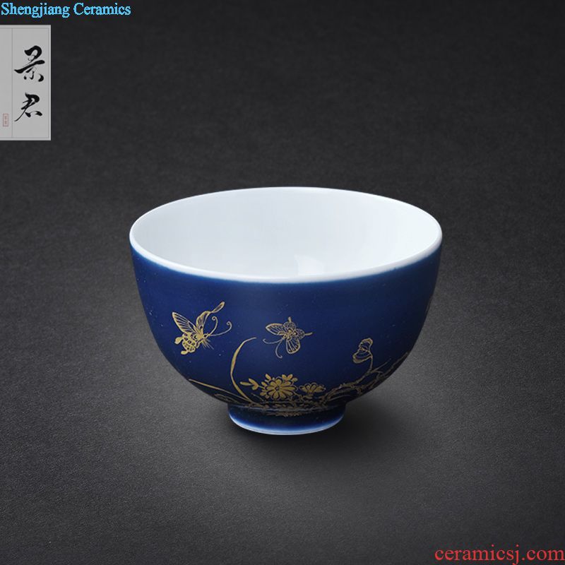 Jingdezhen ceramic offering blue gold handmade ceramic tea pu-erh tea caddy sealed tank storage jar