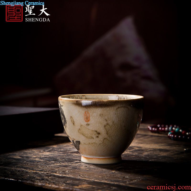 Holy big cup sample tea cup hand-painted ceramic kungfu colour wrapped branch group long-lived lines set of glasses of jingdezhen blue and white porcelain tea set