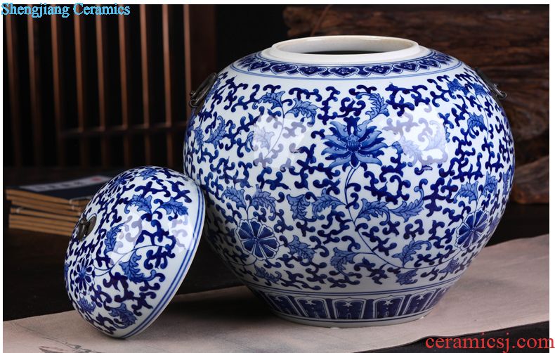 Jingdezhen ceramic hand-painted blue and white porcelain tea pot large household seal tank general storage tank receives