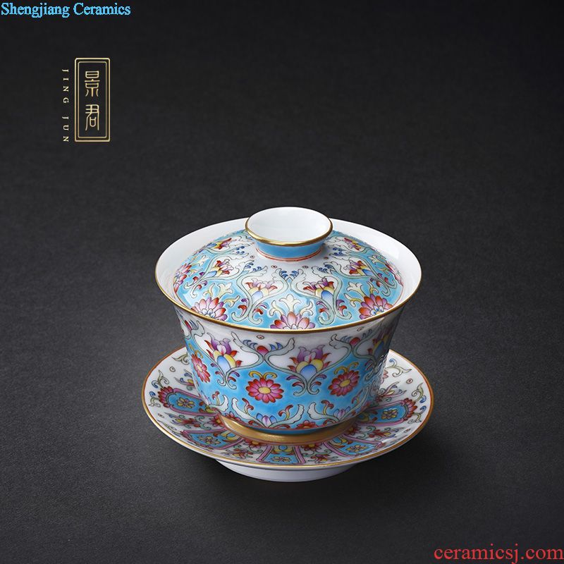 JingJun tureen ceramic cups large longfeng bowl full manual hand-sketching kung fu tea bowl of jingdezhen blue and white