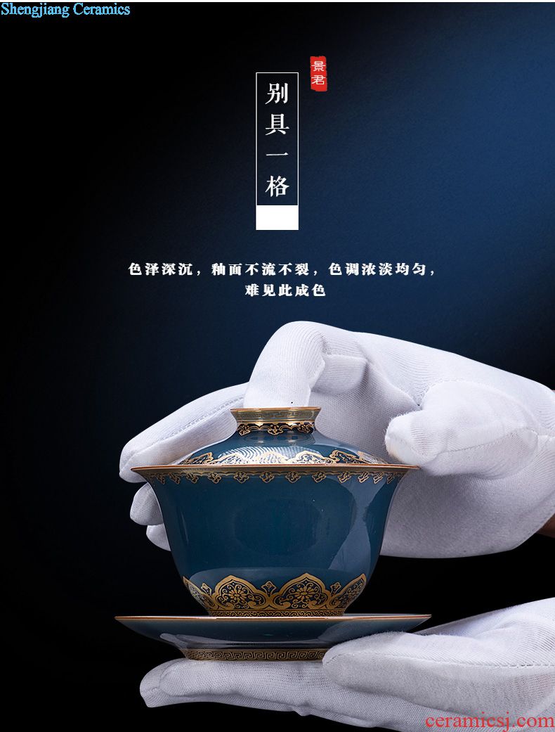 JingJun jingdezhen porcelain ji blue paint all hand three it tureen kung fu tea tea bowl