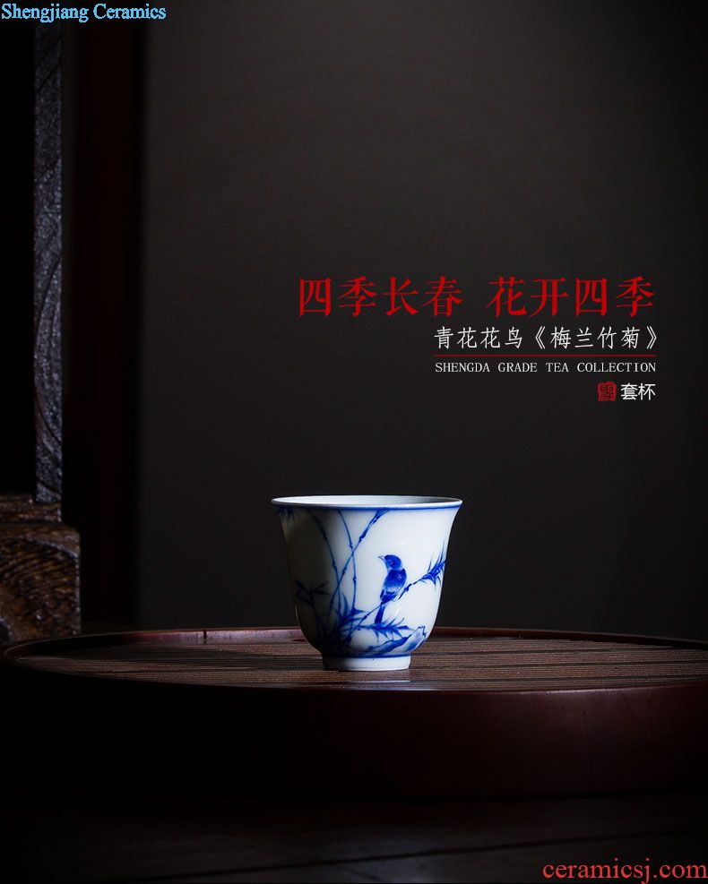 The big three to make tea tureen teacups hand-painted scenery of blue and white porcelain ceramic bowl full manual jingdezhen kung fu tea set