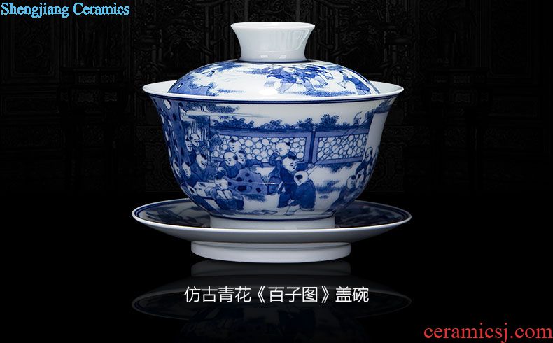 St large ceramic three tureen tea cups small hand-painted tureen all hand jingdezhen blue and white flower rock tea tea set