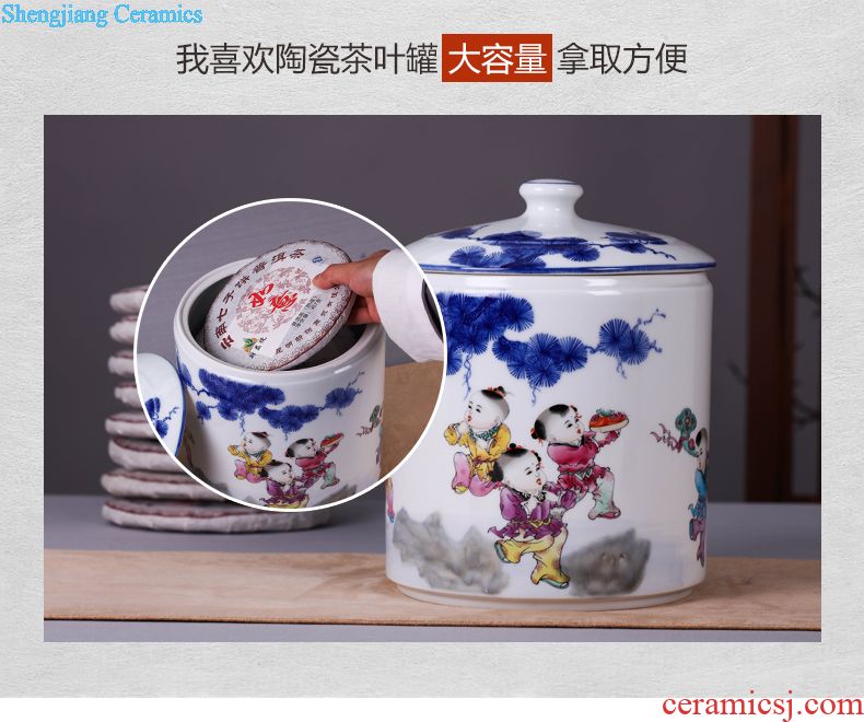 Jingdezhen ceramic tea pot wake receives pu 'er tea cake tin box household seal pot