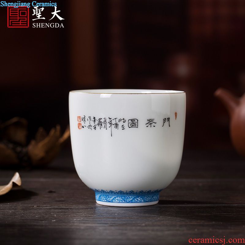 The big ceramic curios Hand-painted color ink paint in the front round body cup master cup all hand kung fu tea cups