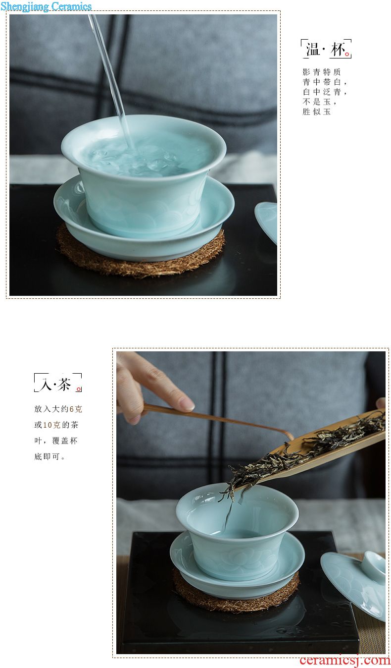 Three frequently hall jingdezhen ceramic cup to crack a pot of two cups of kung fu tea set suit small cup 2 people use hand grasp pot