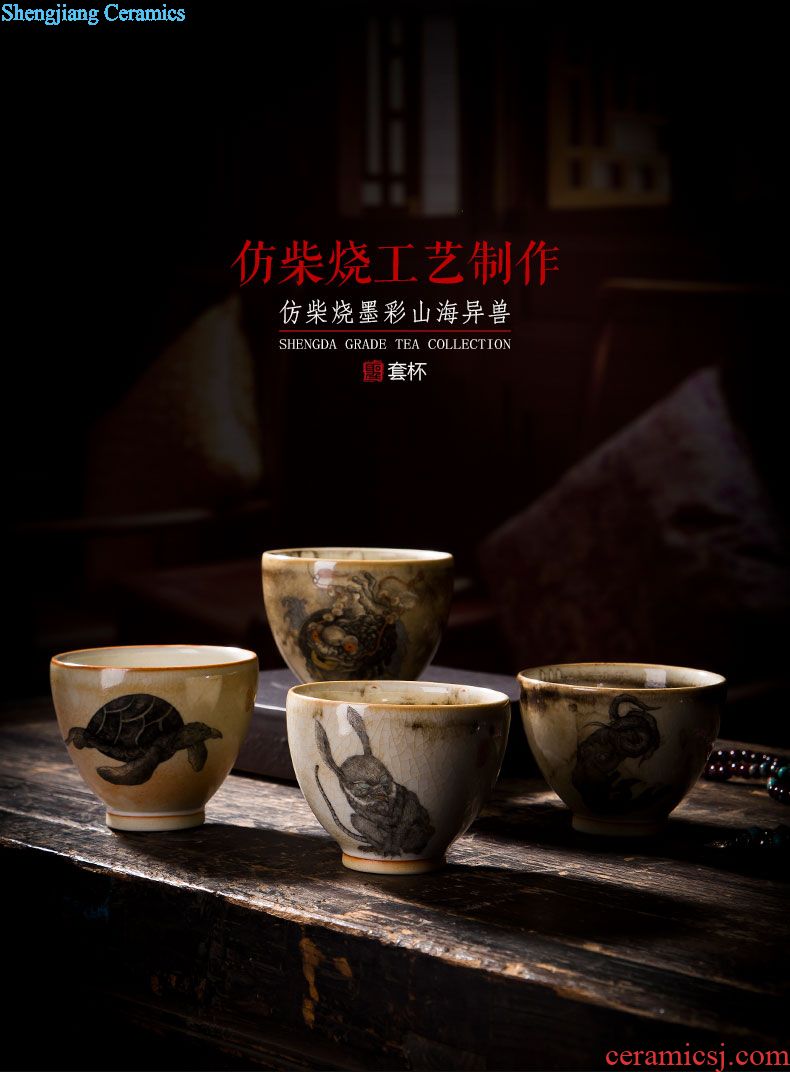 Holy big cup sample tea cup hand-painted ceramic kungfu colour wrapped branch group long-lived lines set of glasses of jingdezhen blue and white porcelain tea set