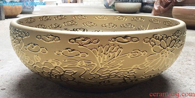 Discount golden plum blossom of jingdezhen ceramic art basin bathroom sinks on the basin that wash a face basin to hand