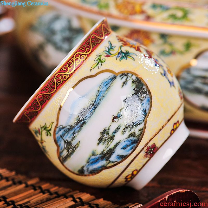 Jingdezhen colored enamel wine suit household ceramics hip wine liquor cup tray antique Chinese court points