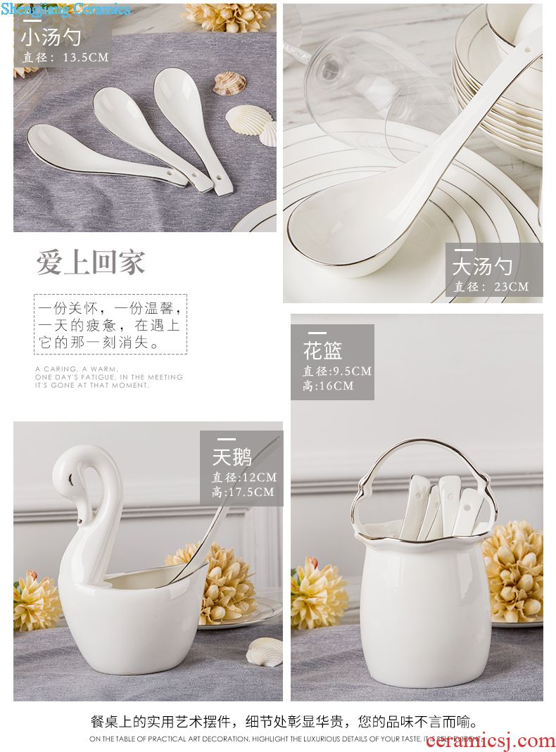 Jingdezhen 56 skull bowls plates suit bone porcelain ceramics tableware suit household of Chinese style wedding dishes