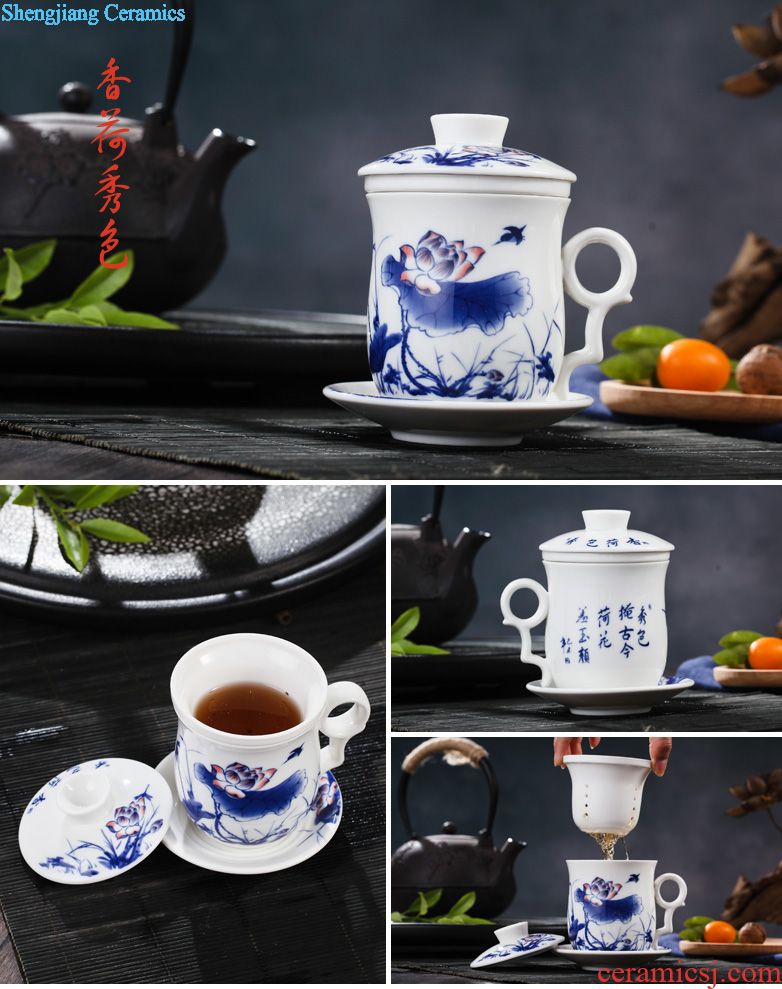 Jingdezhen ceramic cups with cover bone porcelain cup large office of blue and white porcelain gifts cup mug cup boss