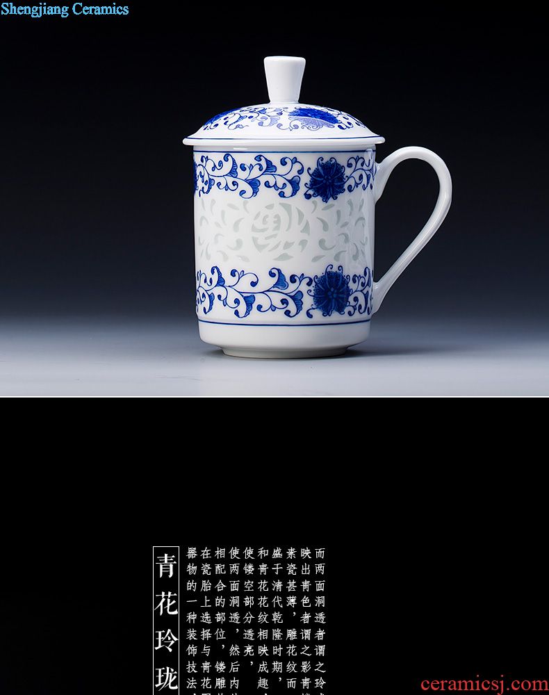 Holy big ceramic tea pot hand-painted imitation Ming blue and white renshi okra grain best cover tank storage tank, jingdezhen tea sets