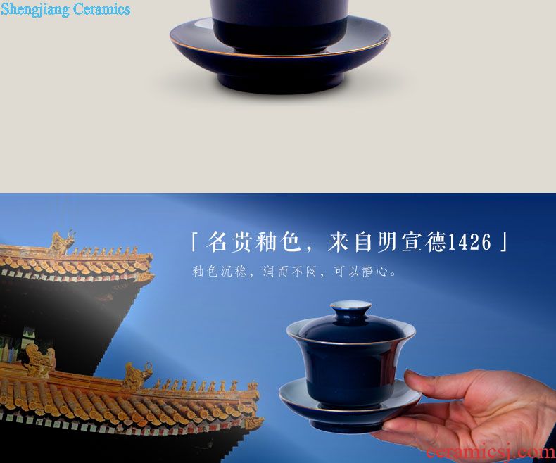 Holy big teapot archaize ceramic kung fu heavy jingdezhen blue and white landscape teapot hand-painted all hand tea sets