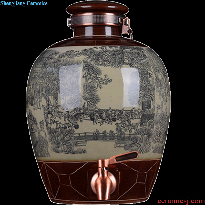 Jingdezhen ceramic jar tea at the end of the wine it 10 jins 20 jins 30 jins 50 kg 100 jins with leader