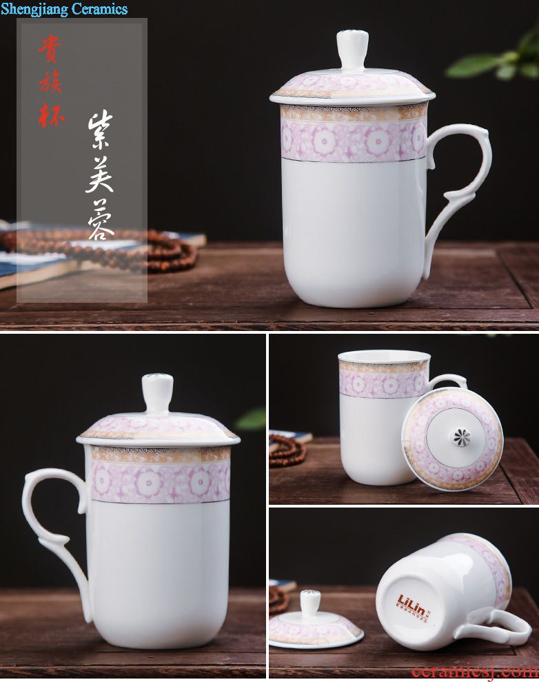 Ceramic mug cup with cover meeting office hotel 10 sets jingdezhen domestic cups cups not purple