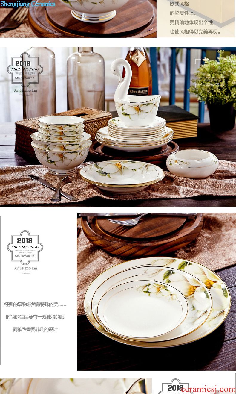 Bone China tableware suit of jingdezhen ceramic dishes suit domestic high-grade 60 head of European dishes porcelain combination